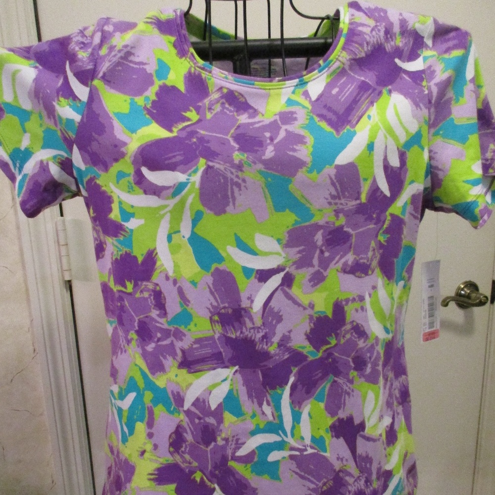 New NWT Westbound Purple Green Print Shirt Large